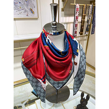 Gucci Flora Print Silk Scarf Red Grey 90x90cm