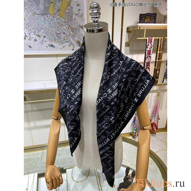 Chanel Square Scarf in Black 90x90cm 02 - 1