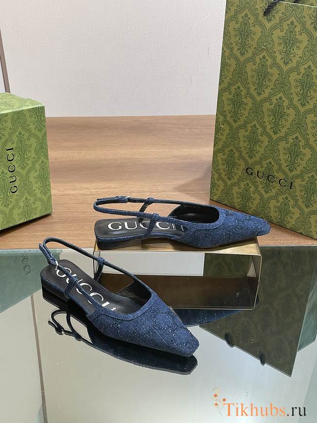 Gucci GG Denim Slingback Flats - 1