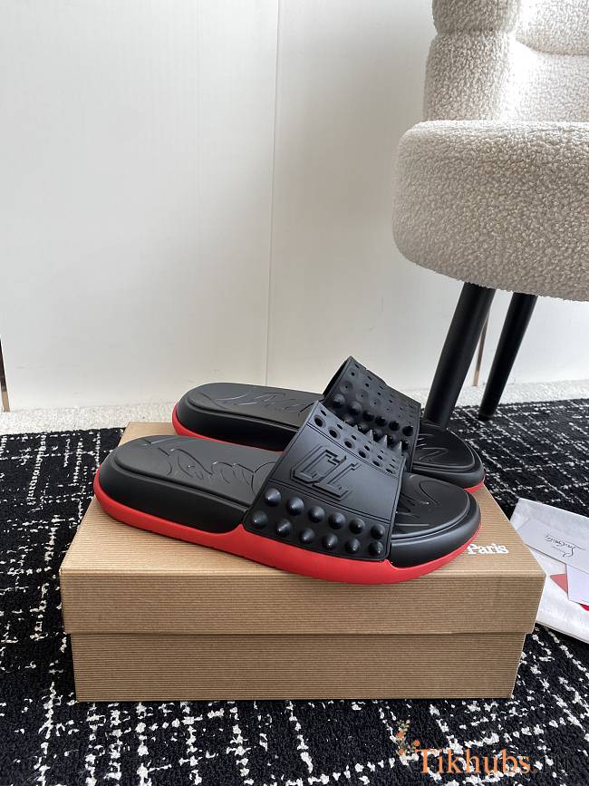 Christian Louboutin Red Take It Easy Spiked Slides - 1