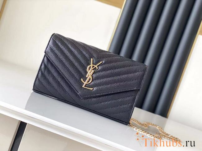 YSL Envelope Chain Wallet Black Gold Hardware 22.5x14x4cm - 1