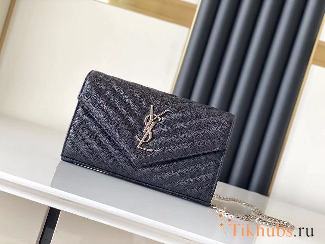 YSL Envelope Chain Wallet Black Silver Hardware 22.5x14x4cm - 1