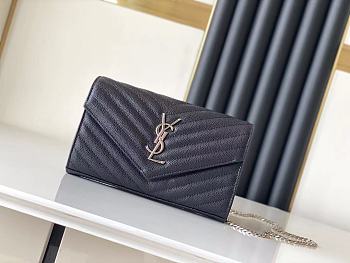 YSL Envelope Chain Wallet Black Silver Hardware 22.5x14x4cm