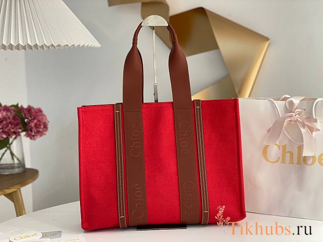 Chloe Large Woody Tote Red Brown Bag 45x33x13cm - 1