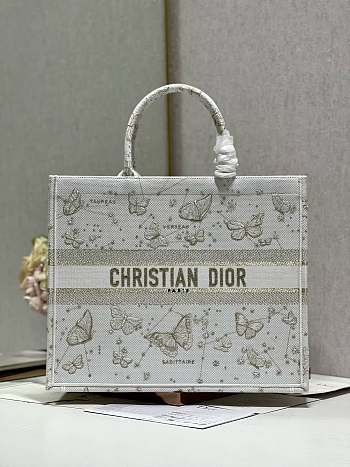 Dior Large Book Tote Gold Tone and White Butterfly 42cm