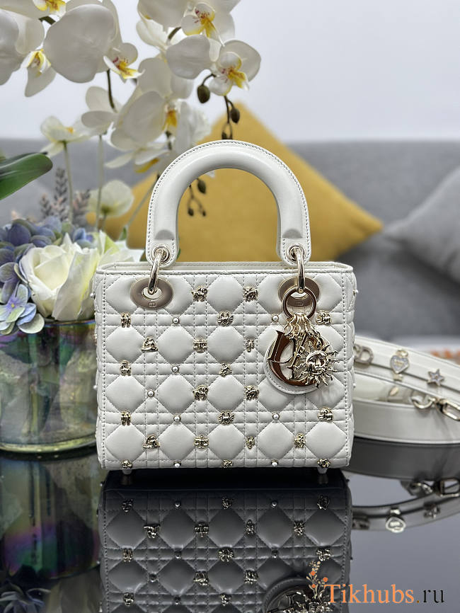 Dior Small Lady Bag White Gold-Finish Zodiac 20 x 17 x 8 cm - 1