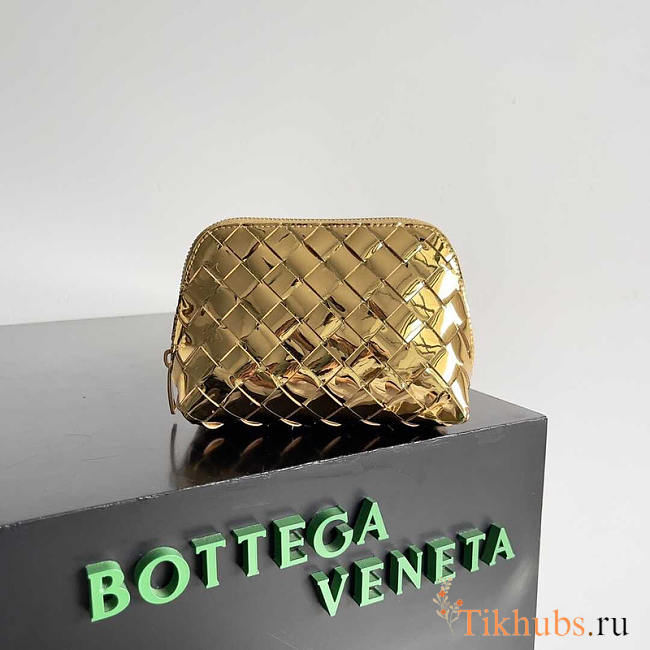 Bottega Veneta Intrecciato Beauty Pouch Gold 16.5x10.5x9cm - 1