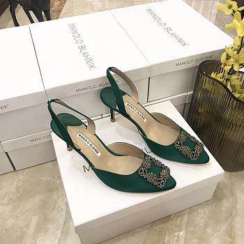 Manolo Blahnik Hangisi Slingback Pumps Green Heel 7cm