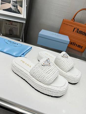 Prada Crochet Flat Slides White