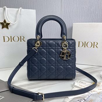 Dior Medium Lady Bag Navy Blue 24x20x11cm