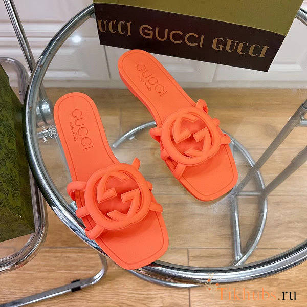 Gucci Rubber Orange Slides - 1