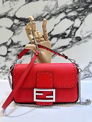 Fendi Baguette Full Grain Red Bag Leather 19.5x4.5x13cm - 1