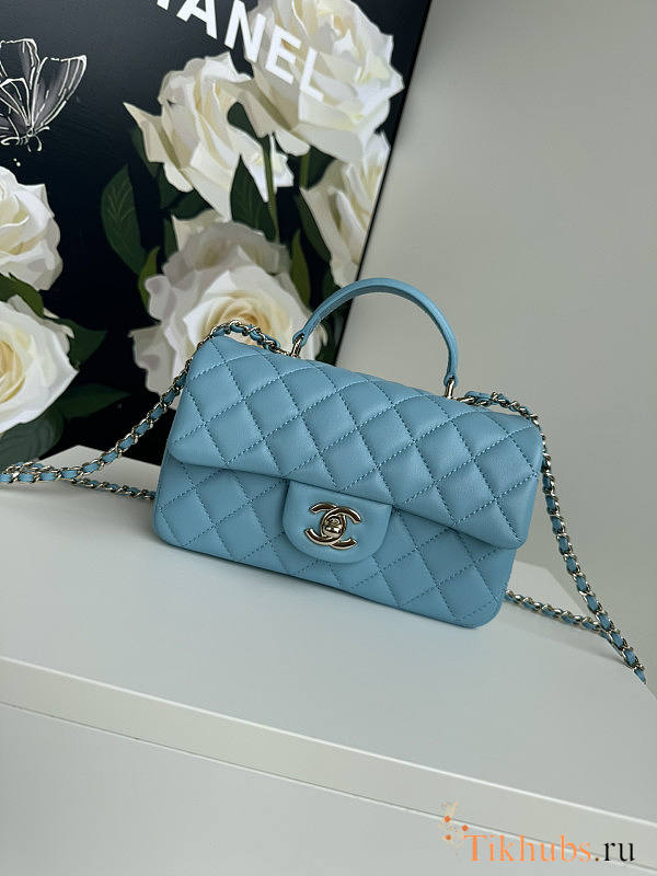 Chanel Top Handle Flap Bag Blue Gold 20cm - 1