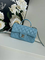 Chanel Top Handle Flap Bag Blue Gold 20cm - 1