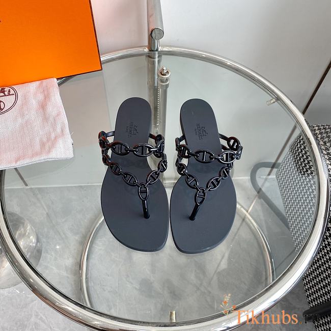 Hermes Black Slides - 1