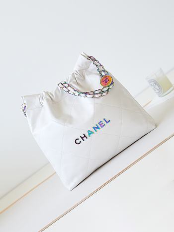 Chanel 22 Handbag Rainbow Metal White 39x42x8cm