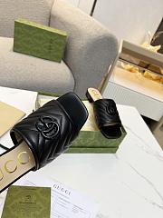 Gucci Black Leather Double G Slides - 4