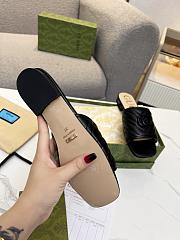 Gucci Black Leather Double G Slides - 3