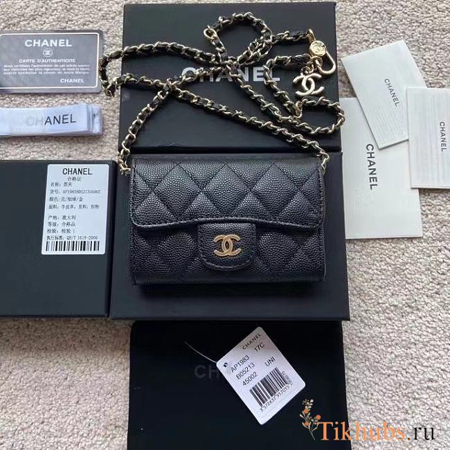 Chanel Wallet Black Gold Caviar Chain 11x7cm - 1