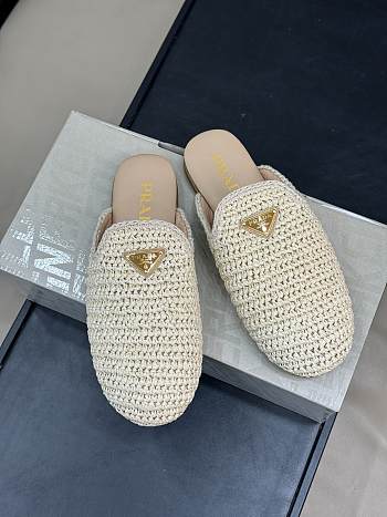 Prada Women's White Logo-appliqué Interwoven Slippers