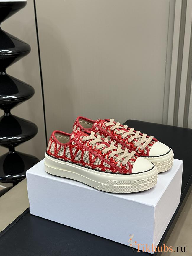 Valentino Garavani Iconograph Canva Red Sneakers - 1