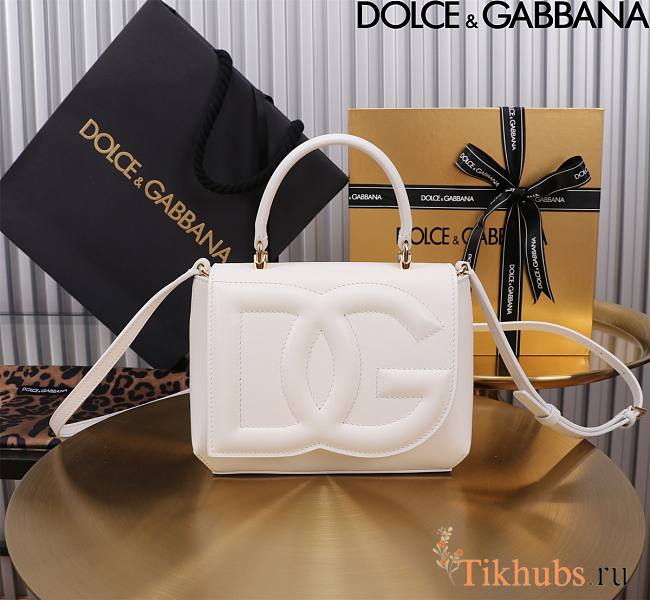 Dolce & Gabbana White Small Leather Top Handle Bag 17.5x13.5x6.5cm - 1