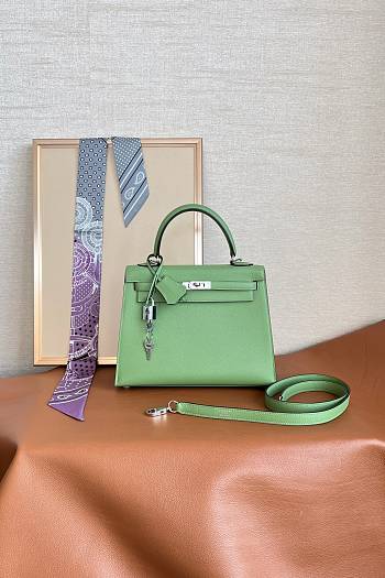 Hermes Kelly 25 Bag Green Silver 25cm