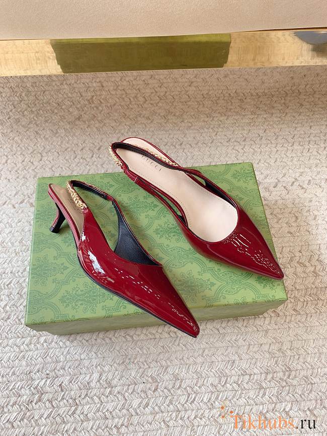 Gucci Signoria Slingback Pump Red Wine Patent Heel 4.5cm - 1