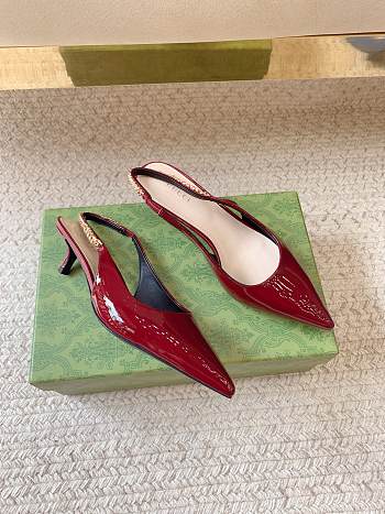 Gucci Signoria Slingback Pump Red Wine Patent Heel 4.5cm