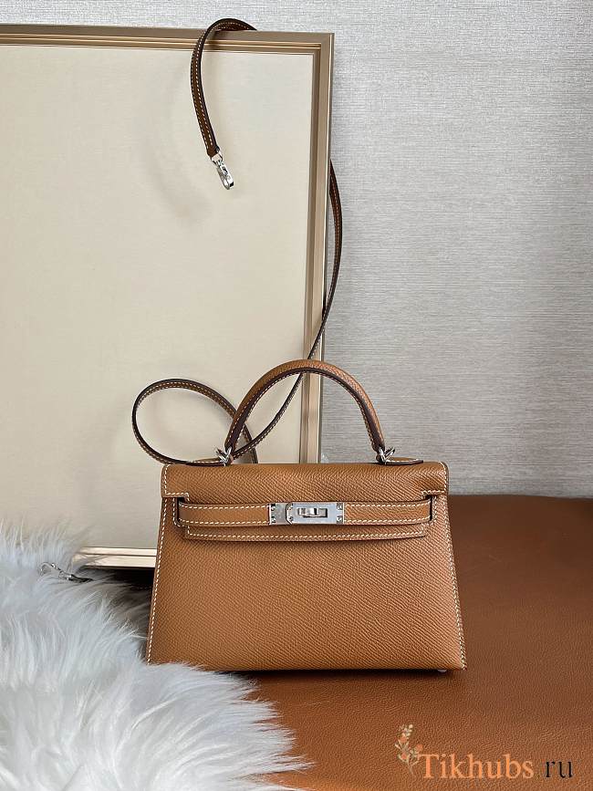 Hermes Mini Kelly Brown Silver Epsom 19cm - 1