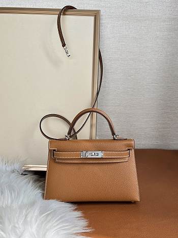 Hermes Mini Kelly Brown Silver Epsom 19cm