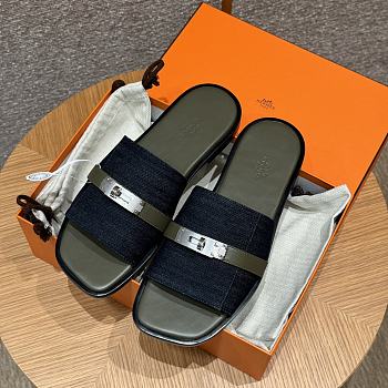 Hermes Denim Blue Slides