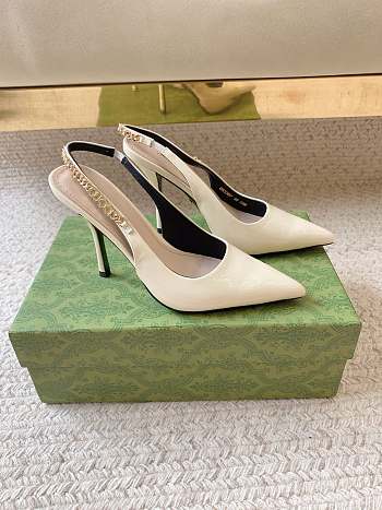 Gucci Signoria Slingback Pump White Patent Heel 10.5cm