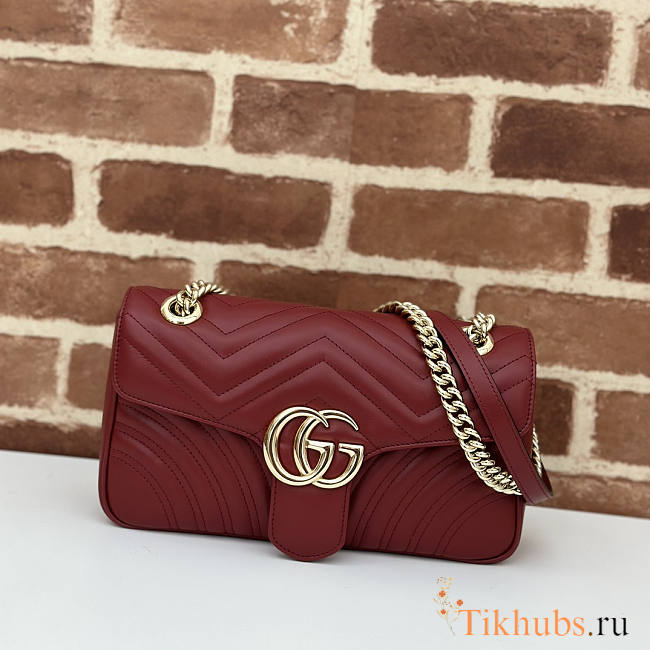 Gucci GG Marmont Small Shoulder Bag Red Wine 26x13x6cm - 1