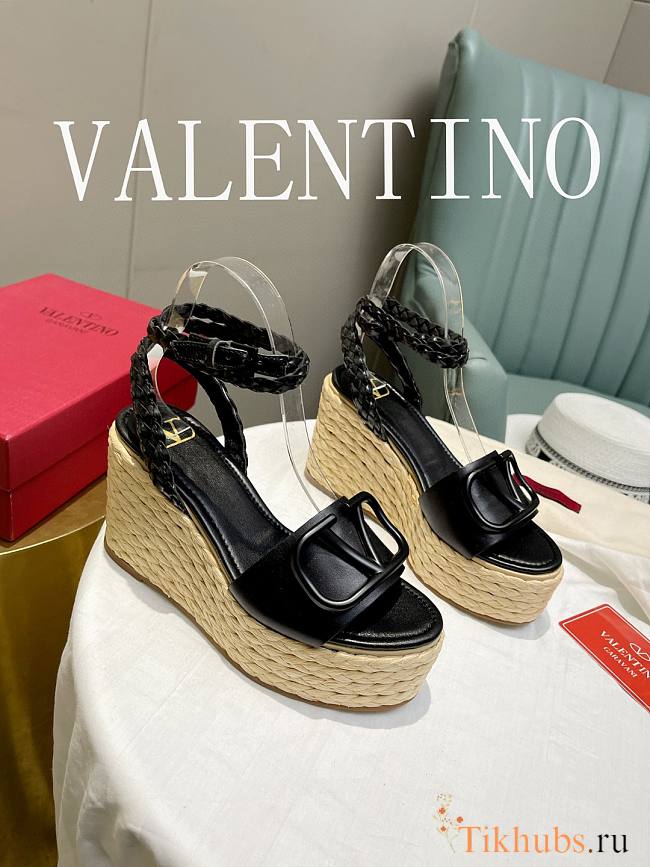 Valentino Garavani Black Vlogo Wedge Sandal 9cm - 1