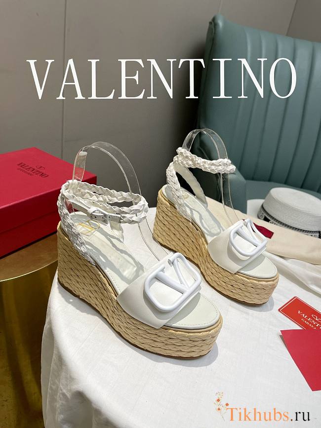 Valentino Garavani White Vlogo Wedge Sandal 9cm - 1