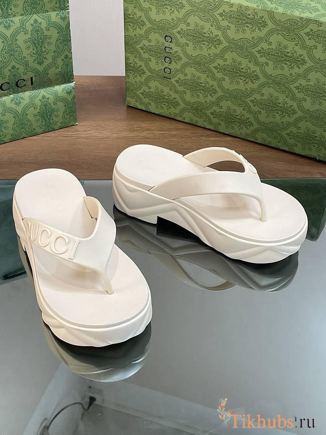 Gucci White Logo Rubber Platform Sandal - 1