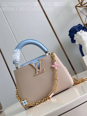 Louis Vuitton LV Mini Capucines Beige Blue Bag 21cm