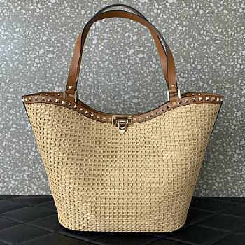 Valentino Garavani Rockstud Raffia Tote Bag 31x30x13.5cm