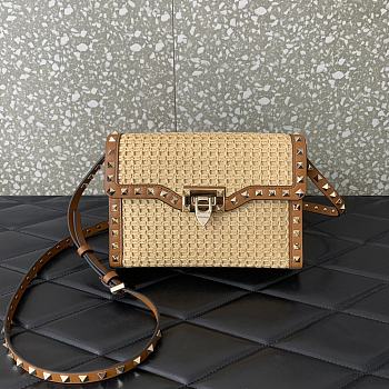 Valentino Small Rockstud Shoulder Bag Raffia 22.5x15.5x6cm