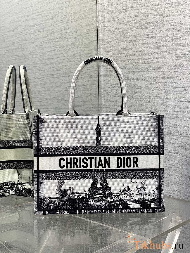 Dior Medium Book Tote White Black Paris Embroidery 36 x 27.5 x 16.5 cm - 1