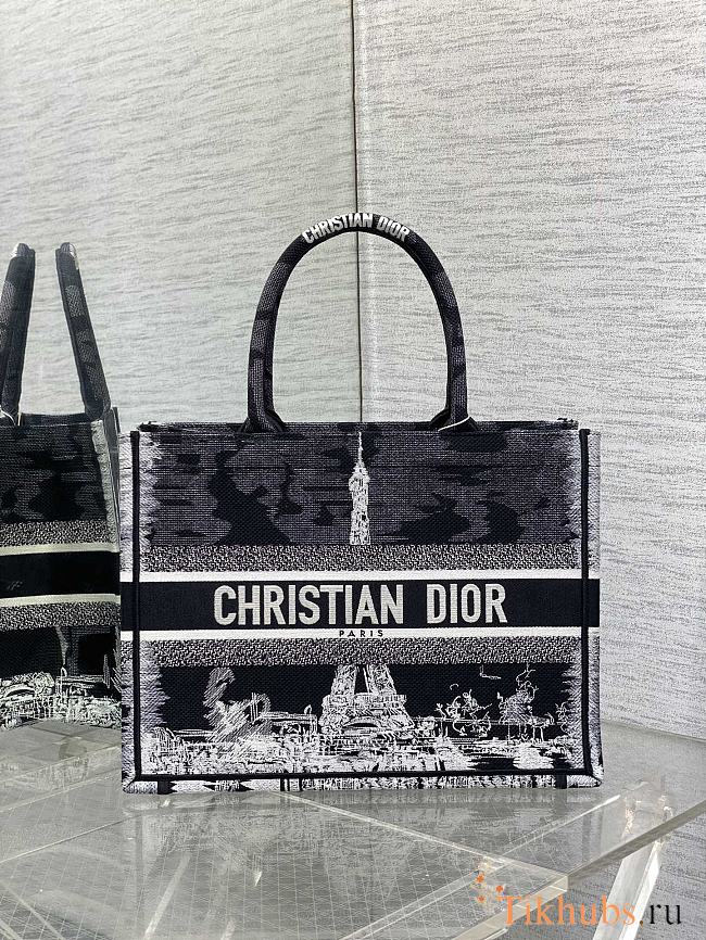 Dior Medium Book Tote Black White Paris Embroidery 36 x 27.5 x 16.5 cm - 1