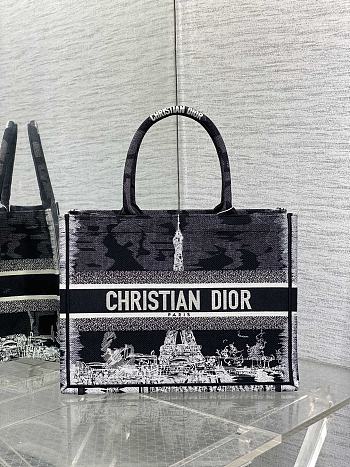 Dior Medium Book Tote Black White Paris Embroidery 36 x 27.5 x 16.5 cm