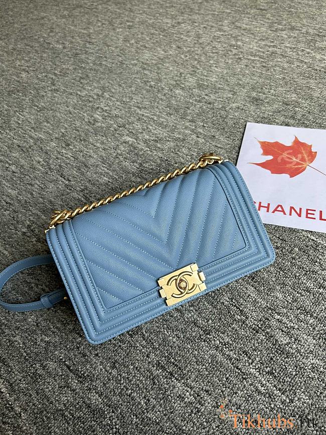 Chanel Leboy Chevron Caviar Blue Gold 25cm - 1