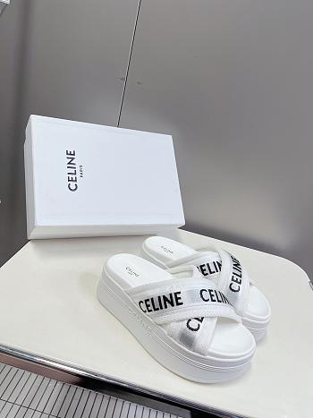 Celine Block Slide In Mesh Textile With White Jacquard