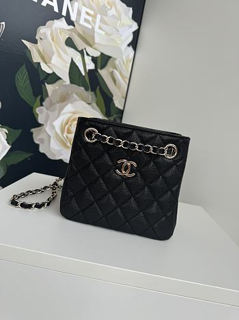 Chanel Chain Tote Bag Black Caviar Gold 16x15x9cm