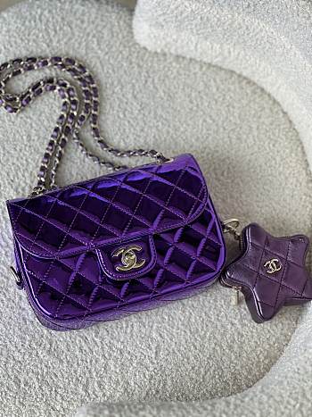 Chanel Mini Flap Bag Star Coin Mirror Metallic Purple 12.5x19x5cm