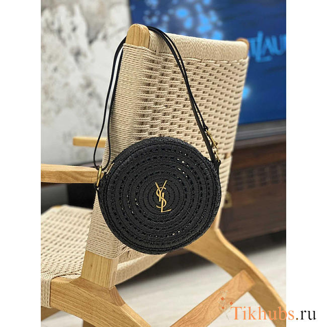 YSL Round Raffia Shoulder Bag Black 21x21x4cm - 1