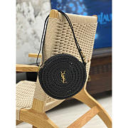 YSL Round Raffia Shoulder Bag Black 21x21x4cm - 1