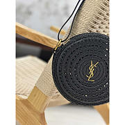 YSL Round Raffia Shoulder Bag Black 21x21x4cm - 2